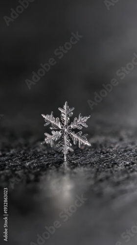 Macro View of a Snowflake Resting on a Dark Metallic Surface With Sharp Focus and High Resolution in Premium Tech Style