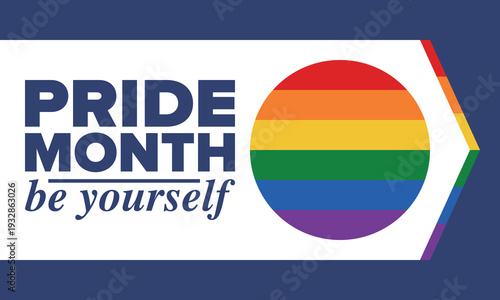LGBT Pride Month in June. 2026. Lesbian Gay Bisexual Transgender. Celebrated annual. LGBT flag. Rainbow love concept. Human rights and tolerance. Poster, banner and background. Vector illustration