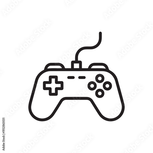 Modern game controller with wired connection and ergonomic buttons on white background