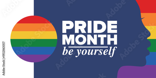LGBT Pride Month in June. 2026. Lesbian Gay Bisexual Transgender. Celebrated annual. LGBT flag. Rainbow love concept. Human rights and tolerance. Poster, banner and background. Vector illustration