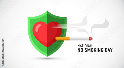 National no smoking day concept with shield protecting heart from cigarette smoke