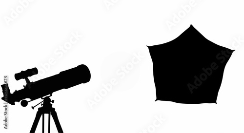 Silhouette of a telescope pointing towards a star or nebula in the night sky, symbolizing discovery and exploration.