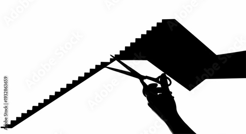 Hand cutting staircase silhouette with scissors, symbolizing career or life path changes