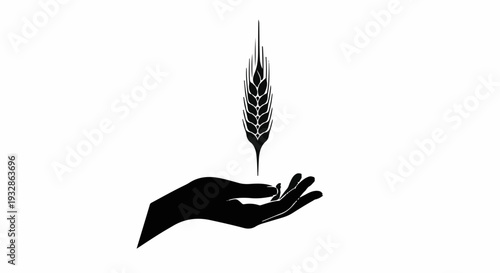 Open hand gently holding a single stalk of wheat, symbolizing growth and nature's bounty
