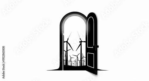 Open doorway reveals a future powered by clean wind energy