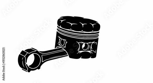 Mechanical piston and connecting rod isolated on a white background, representing engine power and engineering.