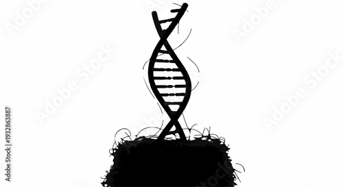 Abstract representation of DNA emerging from a dark, organic base, symbolizing life and growth