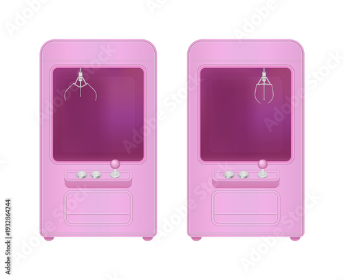 Toy claw machine mockup, pink color. Gift shop doll vending machine template