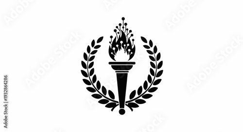 Symbol of achievement and innovation with a torch and laurel wreath