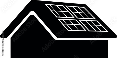 A 3d design of a solar panel object on a white background with a black computer keyboard button symbol representing sustainable technology data and office communication equipment