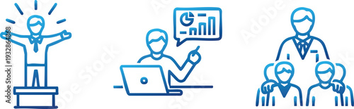 Leadership Management and Team Supervision Line Icon