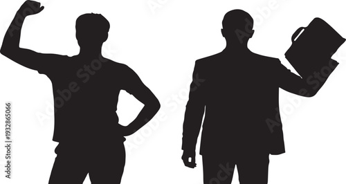 Silhouettes of two confident businessmen in different poses