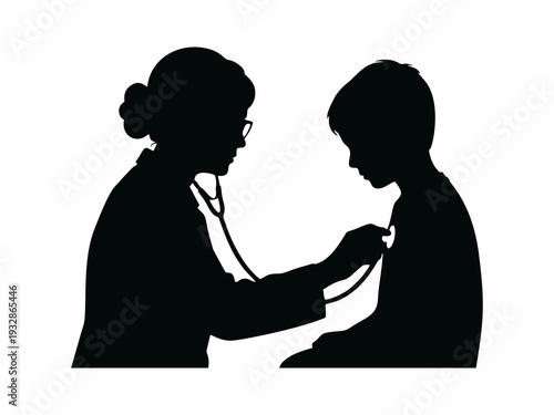 Female Pediatrician Examining Child Patient with Stethoscope Silhouette