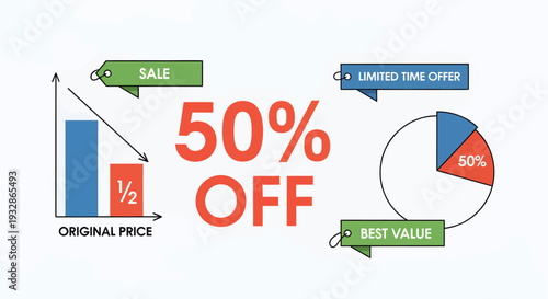 50% Off Sale Discount Promotion Vector Illustration