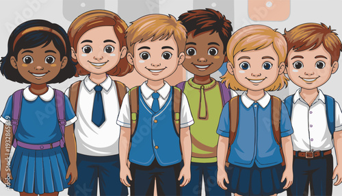 Diverse group of happy school children standing together