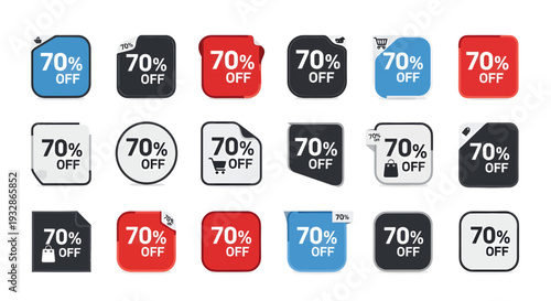 Set of 18 70% Off Sale Tags Vector