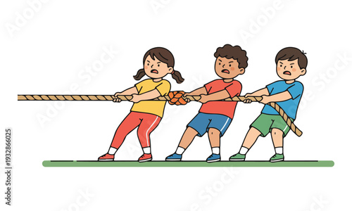 Children Playing Tug of War Game Illustration