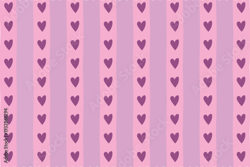 A vibrant and playful pattern of pink and purple stripes with hearts
