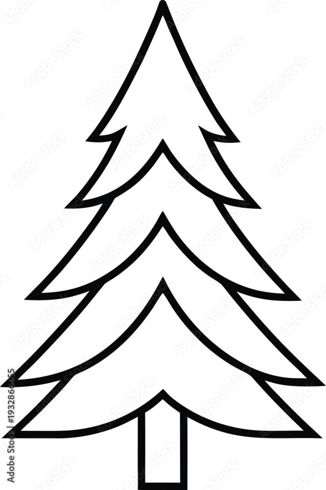 Obraz premium Pine tree line art vector with thin black outline