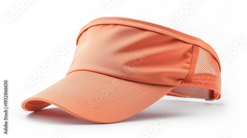 Modern orange sun visor cap isolated on white background, a functional and stylish accessory for sports and travel lifestyle.