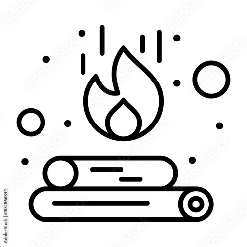 Campfire's Embrace: A minimalist illustration captures the essence of a warm campfire. Featuring flickering flames atop neatly arranged logs.