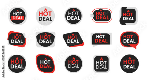 Set of 15 Hot Deal Sale Badges Vector
