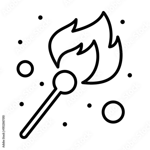 Ignited Spark: A simple illustration of a match ignites, with flames, against a background of scattered sparks. This design shows the concepts of combustion and new beginnings.