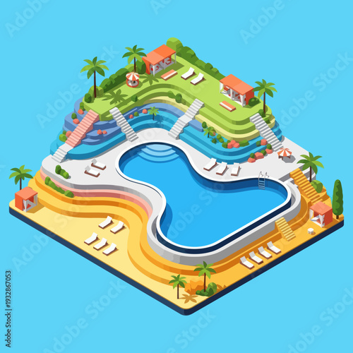 Isometric Beach Resort with Swimming Pools.