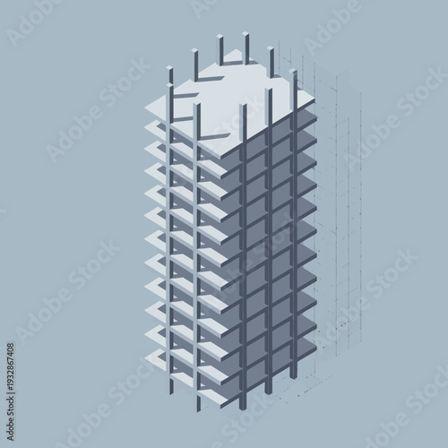 3D Rendering of Modern Office Building Facade.