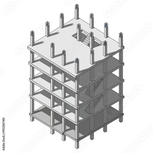 3D Rendering of Metal Building Structure Frame.