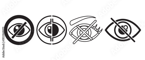 Eye Visibility and Privacy Icon Set – Visible and Hidden Eye Symbols in Flat Monochrome Vector StyleWeb