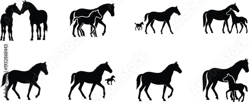 Icon bundle of horse silhouettes with various poses and interactions
