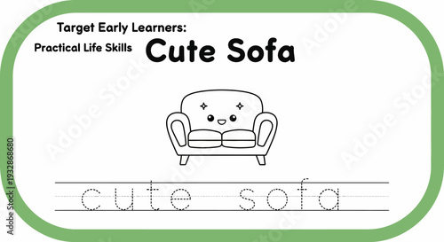 Cute Sofa Trace and Learn Worksheet for Early Learners - Practical Life Skills