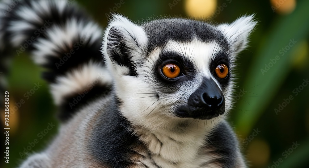 Fototapeta premium Close up portrait of a ring tailed lemur in natural environment