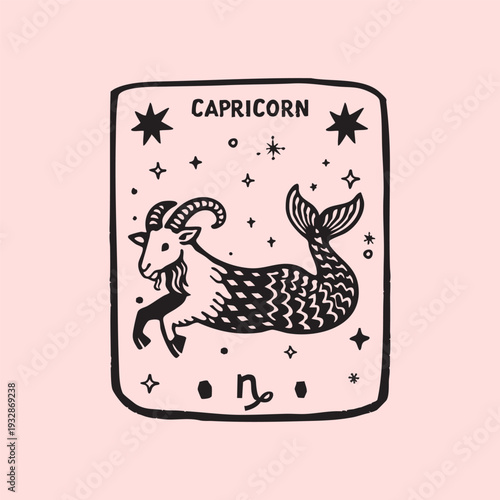 Naive folk illustration of Capricorn. Trendy vector illustration.