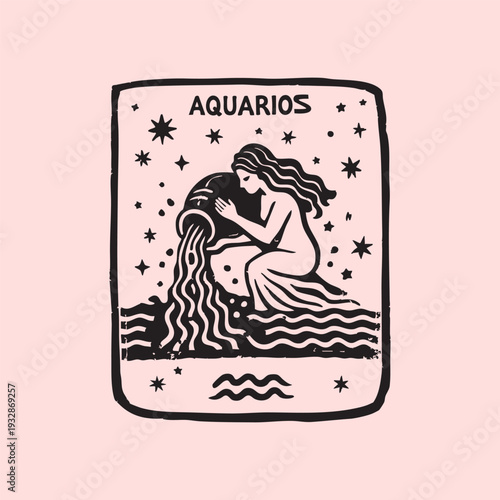 Naive folk illustration of Aquarious. Trendy vector illustration.