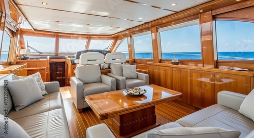 Luxury yacht interior with ocean view