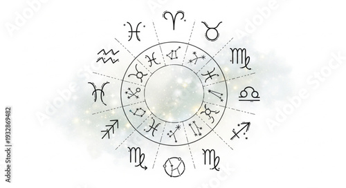 Astrological Zodiac Wheel Depicting Celestial Signs and Symbols.