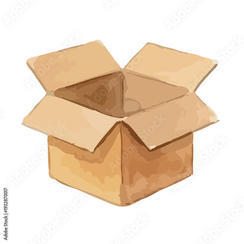 Hand drawn watercolor cardboard box illustration set, delivery and moving concept／ダンボール