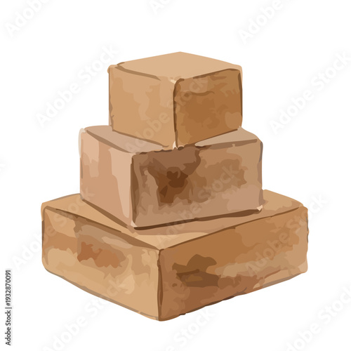 Hand drawn watercolor cardboard box illustration set, delivery and moving concept／ダンボール