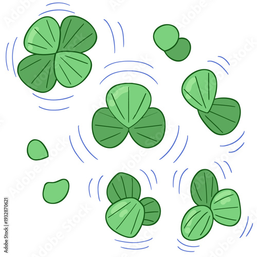 水面に浮かぶウキクサのベクターイラスト 水生植物の背景素材