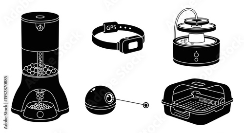 Advanced smart pet gadgets collection with automatic food dispenser GPS tracker water fountain and laser toy