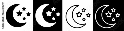Minimalist Night Sky Celestial Symbols: Crescent Moon and Stars Icons