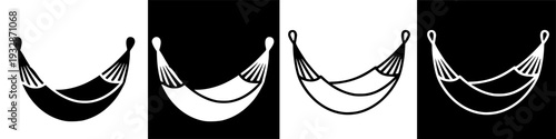 Minimalist vector illustration of a comfortable hanging hammock, symbolizing relaxation and leisure icon