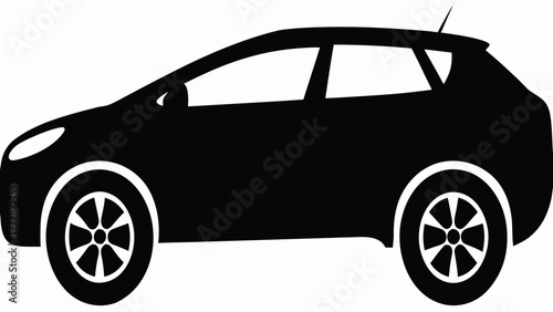 A black silhouette of a car on a white background, representing a modern vehicle in a simple and minimalist design style.