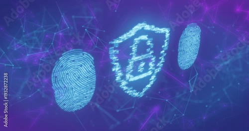 On opening central fingerprint pixelating into shield shattering and reforming for authentication