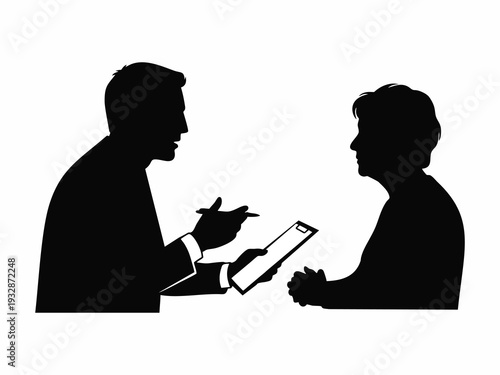 Doctor Consulting Senior Female Patient  Silhouette on white background