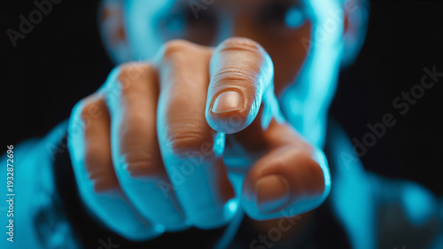 Hand Pointing at Camera – User Interface Touch Gesture on Dark Background