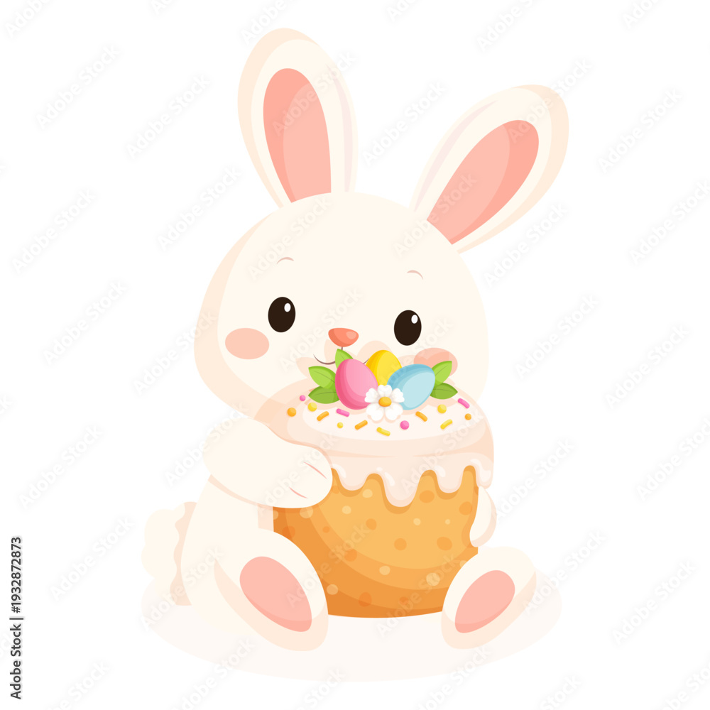Obraz premium Vector cartoon image of an Easter bunny. Easter holiday concept: Easter cakes, eggs, bunny, etc. Element for your design.