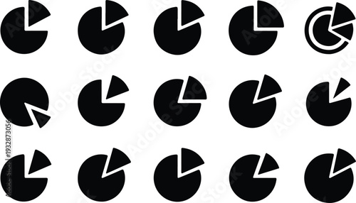 Set of 15 pie chart icons vector